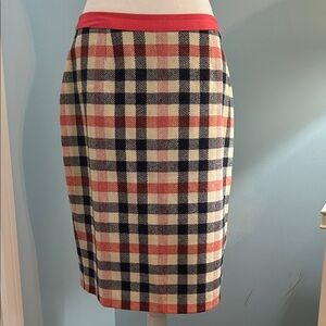 Boden Plaid Pencil Skirt in Pink, Navy, and Cream